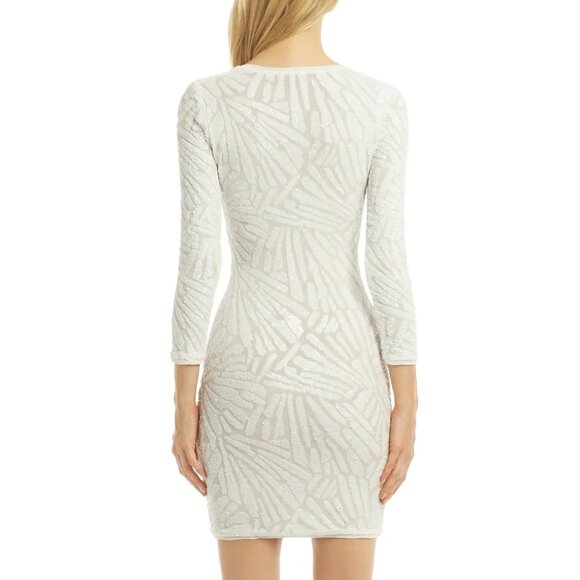 BCBG MaxAzria White XS Morris Dress V-neck Strechy Sequined Night Out Dress NWT - Picture 2 of 16